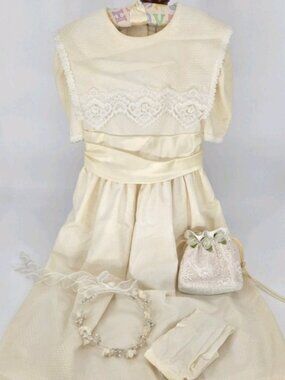 VTG Bonnie Jean Ivory Lace Communion Flower Girl Dress Size 10 USA W Accessories